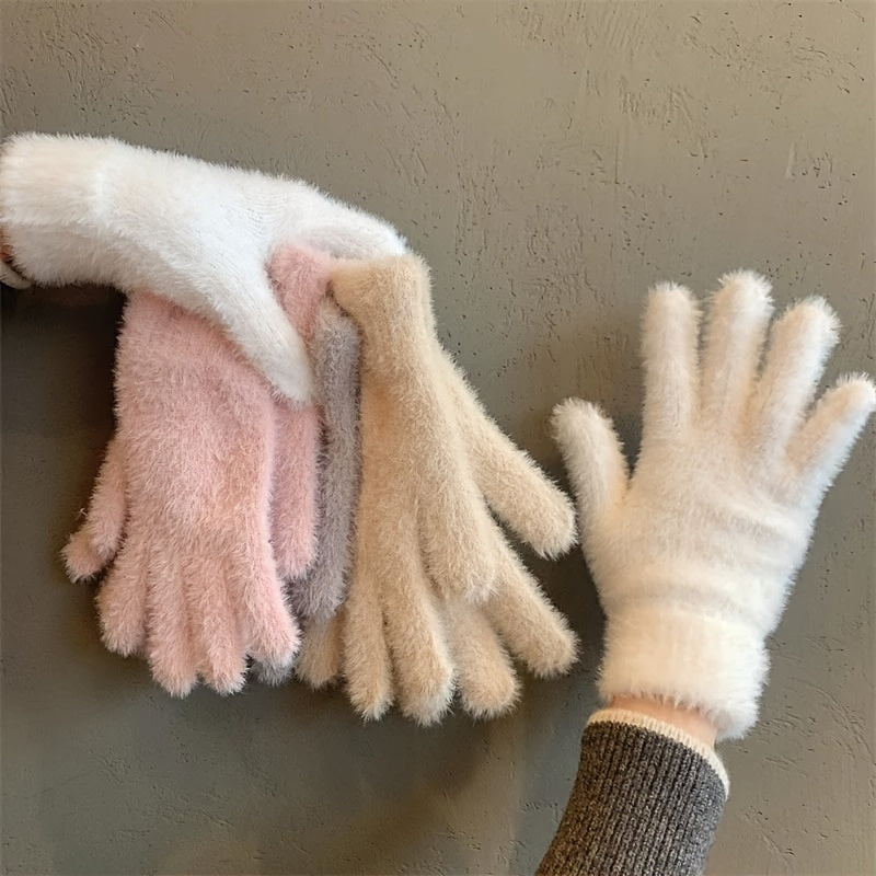 Women's Cozy Plush Winter Gloves - Warm, Stretchy Full-Finger Touchscreen Compatible Mittens in Solid Colors